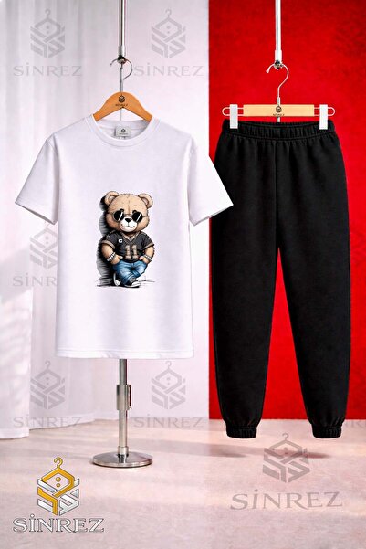 SİNREZ Unisex Kids Bear Style 11 No Printed T-Shirt Tracksuit Set