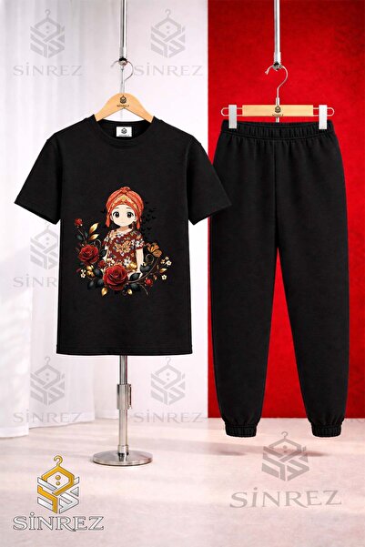 SİNREZ Unisex Kids Jyn Anime Girl Printed T-Shirt and Sweatpants Set