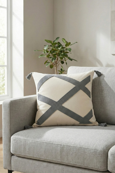 morlina home Dekoratif Merit Desenli Punch Nakışlı Püsküllü Gizli Fermuarlı K...