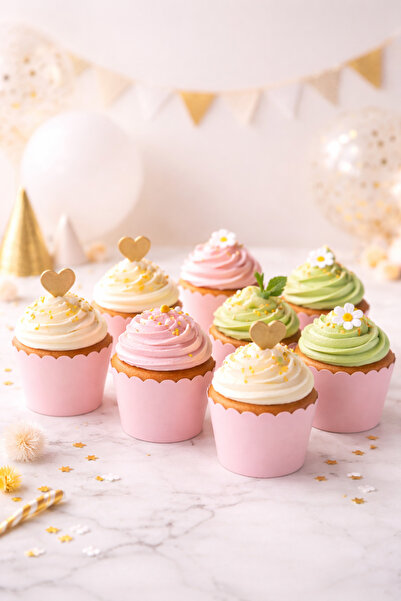 Baloncu Nene Pembe Cupcake Kek Kapsülü 25’li Paket Muffin Kapsülü Doğum Günü ...