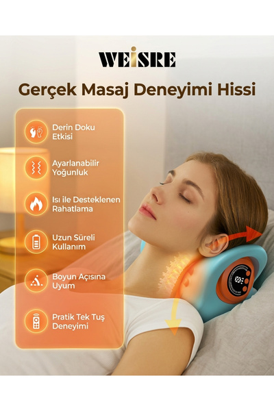 Weisre 3’ü 1 Arada Boyun Masaj Aleti Isıtmalı Titreşimli Taşınabilir Şarjlı Boyun Destek Yastığı EMS WSR-002