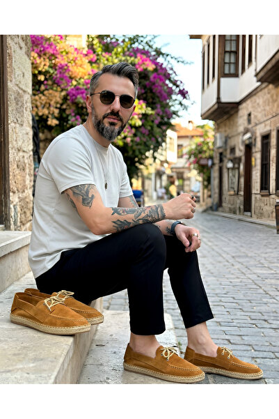 higo Erkek Yazlık Orijinal Deri Bağcıklı Handmade Espadril Ayakkabı