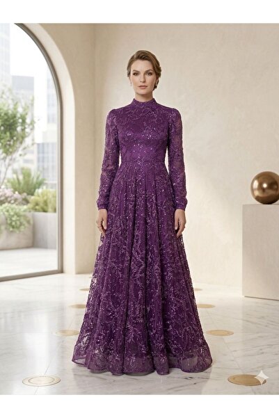 Modahiro Λιτό βραδινό φόρεμα - Μωβ - Μακρύ