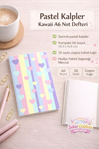 ÖZ KIRTASİYE Pastel Kalpler Çizgisiz Not Defteri