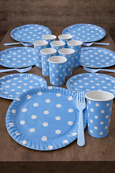 Baloncu Nene Σετ πάρτι γενεθλίων από χαρτόνι με μπλε πουά για 8 άτομα, 8 πιάτ...