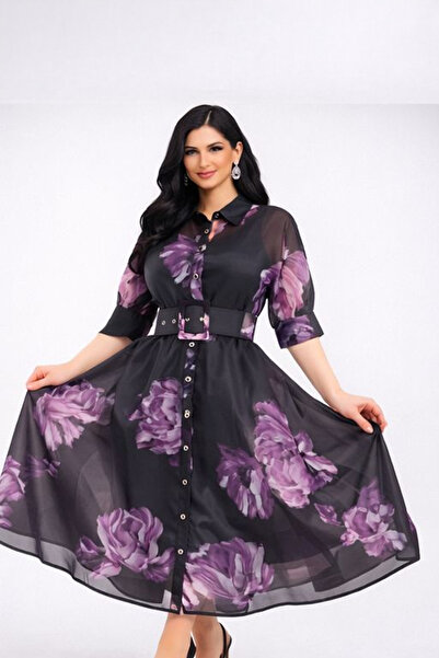 FRIST STYLE Turkish Chiffon Elegant Dress Black Purple