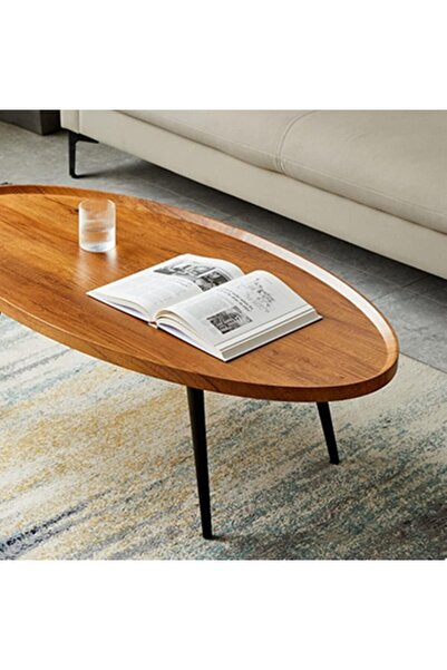 genric FFD Modern Oval Wooden Coffee Table with Wooden Legs, 120 x 60 x 38 cm Center Table, and Tea Table