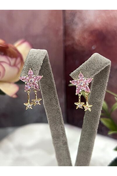 XUPING JEWELRY Kutup Yıldızı Serisi: Pembe Taşlı Sallantılı Gold Küpe(14k Gol...