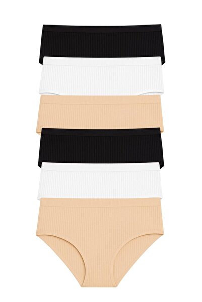 ExLove 6-Piece Women's Cotton Bikini Panties - Ribbed Texture & Comfortable M...