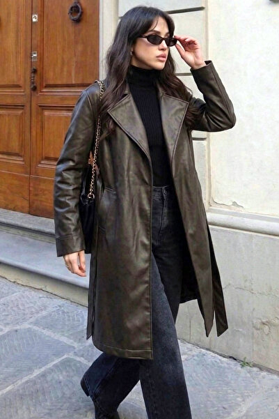 MissThetis Çift Cepli Ceket Yaka Kruvaze Kapama Kemerli Kuşaklı Oversize Raha...