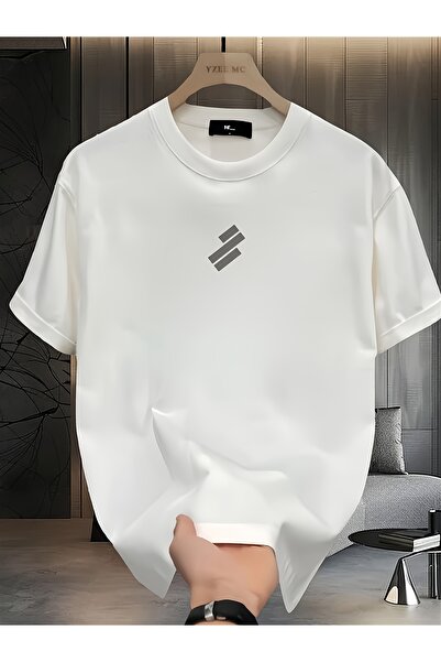 yiou trendy clothing تي شيرت رجالي، بطبعة هندسية باللونين الأسود والأبيض