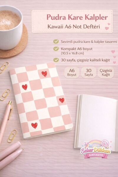 ÖZ KIRTASİYE Pudra Kare Kalpler Çizgisiz Not Defteri