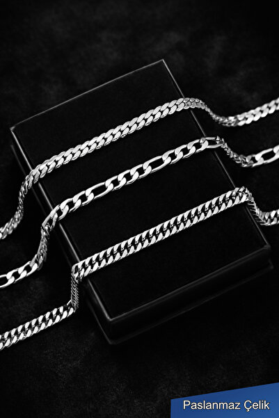THE Steel طقم أساور رجالية من الفولاذ المقاوم للصدأ، 3 قطع، فضي (مع علبة)