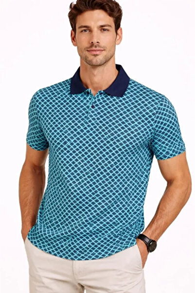 Modayakamoz Ανδρικό μπλουζάκι με μοτίβο από ύφασμα πικέ με λαιμόκοψη πόλο, κο...