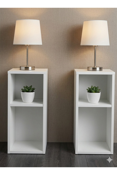 Sally Home Modern 2'li Komodin ve Dekoratif Raf Seti – Mat Beyaz