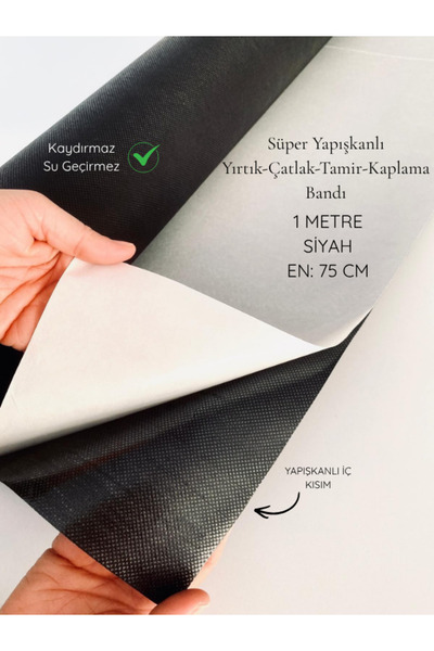seyranat 1 Metre Eni 75 Cm Güçlü Yapışkanlı Su Geçirmez, Kaydırmaz Siyah Yırt...