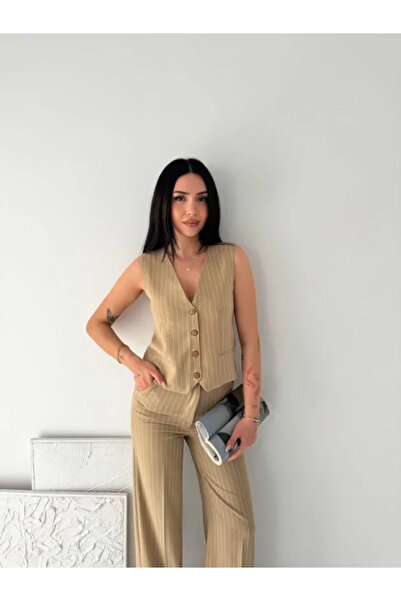 Wear Up Ριγέ υφασμάτινο γιλέκο και παντελόνι Tansel, Σετ δύο τεμαχίων, Κομψό ...