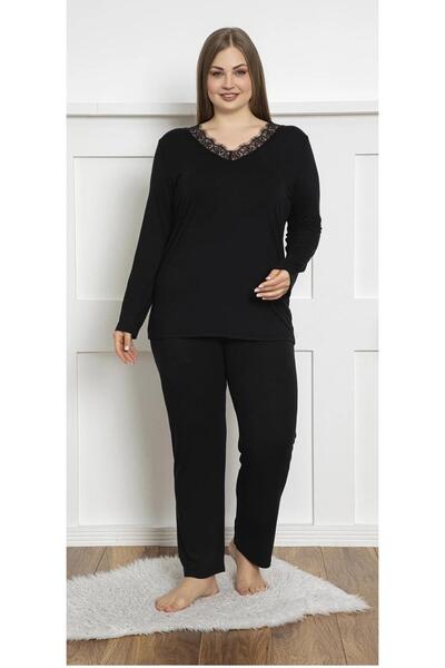 NightLove Women's Battal Viscose Uzunkol Pajama Set Confeo C840-205