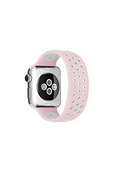 Apple Watch 38mm Ayarlı Delikli Silikon Kordon (saat Değildir) - Pembe-beyaz