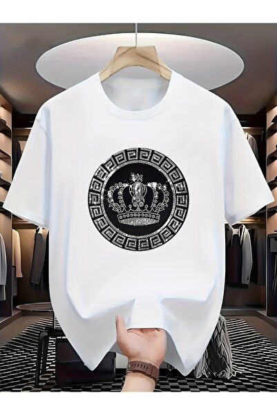 yiou trendy clothing تي شيرت رجالي أخضر بطباعة تاج وألماس
