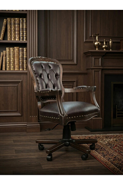 KleinHaus Furniture Valmont Çalışma Koltuğu, Klasik Ofis Makam Koltuğu, Ahşap...