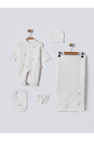 Baby shine طقم استقبال مولود بنات فاخر قطني100% - 5 قطع (الياسمين 4)