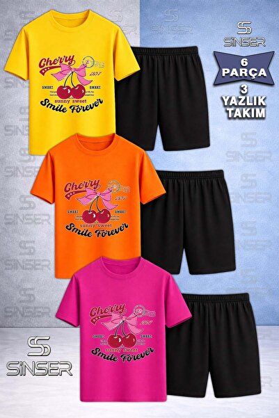 SS SİNSER Children's Cherry Smile Forever Custom Printed Crew Neck 3-Piece T-...