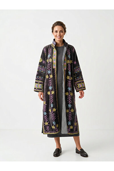 OEM Χειροποίητα κεντημένο βαμβακερό βελούδινο μίντι μπουφάν Ενιαίο Μέγεθος