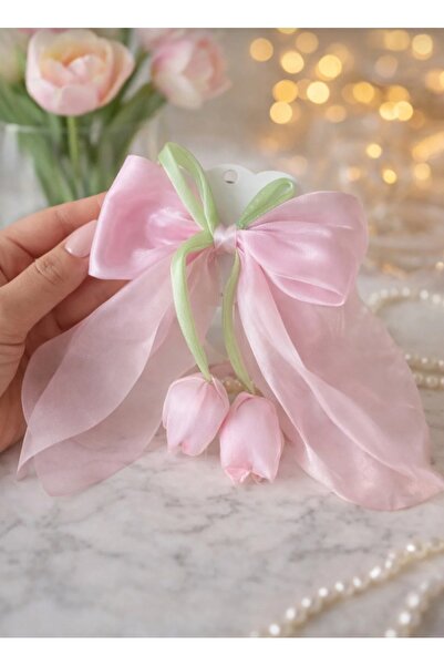 ZD JEWELRY Lale Figürlü Sallantılı Saten Fiyonk Pensli Trend Modern Toka
