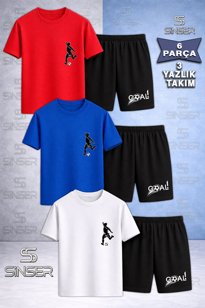SS SİNSER Children's Footballer Black Left Right Custom Printed Crew Neck 3-P...