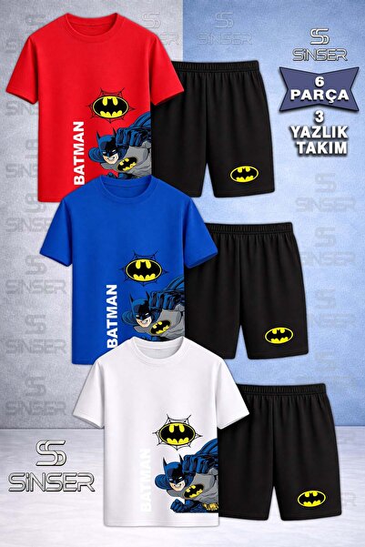 SS SİNSER Children's Btmn Yan Yumruk Yazi Buyuk Custom Printed Crew Neck 3-Pi...