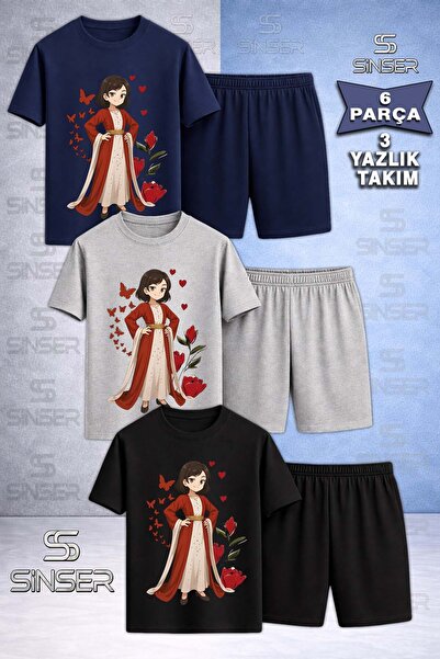 SS SİNSER Children's Jyn Anime Yoresel Custom Printed Crew Neck 3-Piece T-Shi...