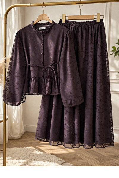 SUWWE Σετ Τεσσέττουρ ξενοδοχείου σε καφέ χρώμα με επένδυση με σχέδιο φλοκ