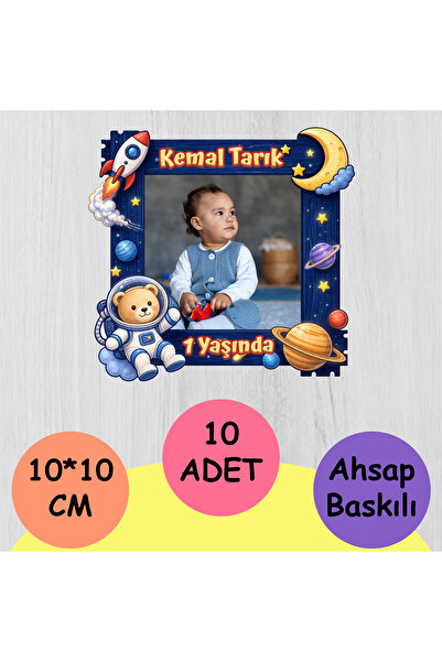 wonderlike uzay Figür Fotoğraflı İsim Yazılı Ahşap Magnet Bebek ve Çocuk Doğu...