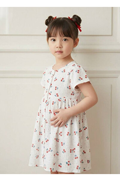 Neva Baby Boutique Summer Cotton Muslin Girls' Cherry Dress with White and Pi...
