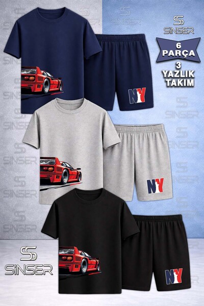 SS SİNSER Children's Car Right Side Custom Printed Crew Neck 3-Piece T-Shirt ...