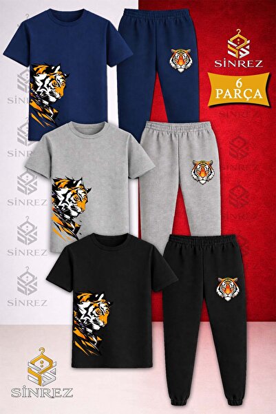 SİNREZ Set de trening pentru copii, 3 piese, cu imprimeu TIGER SAG HEAD