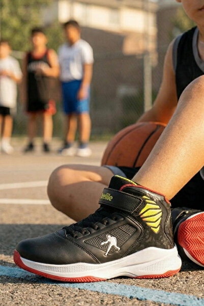 IN-STEP Kevill Boys' Black Red Basketball Shoes - Non-Slip Sole Kids Boots