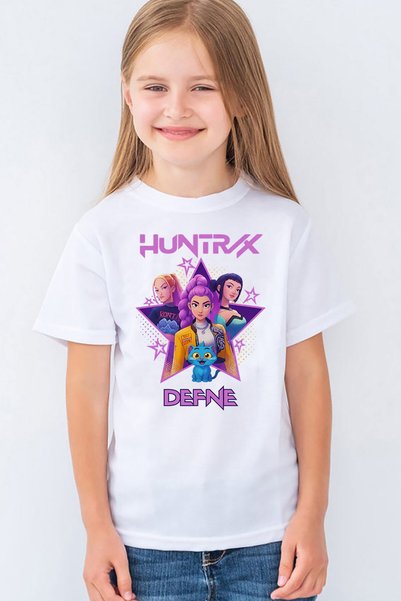 Morinna İsme Özel Kpop Demon Hunters Hunterix Baskılı Kız Çocuk Tişört T-Shirt (4-13 Yaş) - Huntr/X MR-04
