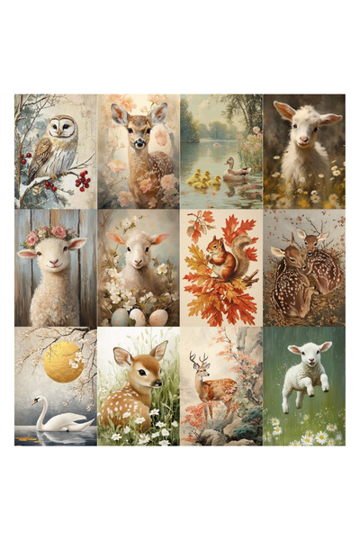Ororabutik Σετ ταπετσαριών με αφίσες με θέμα τα ελάφια, τα αρνιά, τις κουκουβ...