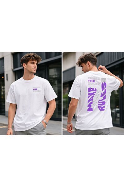 HerTarzınTrendi Unisex Oversize Μπλουζάκι με στάμπα "Make Your Rules " διπλής...