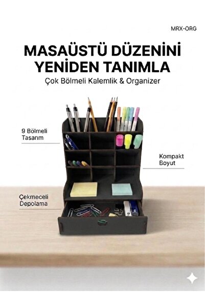 MRX منظم سطح المكتب من ORG |   حامل أقلام بـ 9 أقسام، منظم مكتب خشبي مع أدراج...
