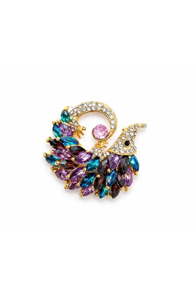GLOW ACCESSORIES BAE Zirkon Taşlı Paslanmaz Çelik Tavuz Kuşu Broş Yaka İğnesi