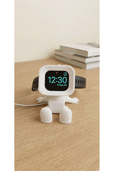 Markasız ucuz Beyaz Robot Figürlü Apple Watch Şarj Standı - Modern Akıllı Saa...