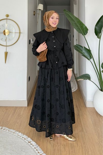 Nes Moda Kadın Bebe Yakalı Fisto Kumaş Gömlek Etek Takım