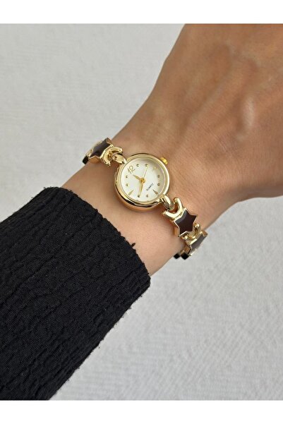 MERW Starry Model Gold Black Metal Cord Vintage Series Women's Wristwatch
