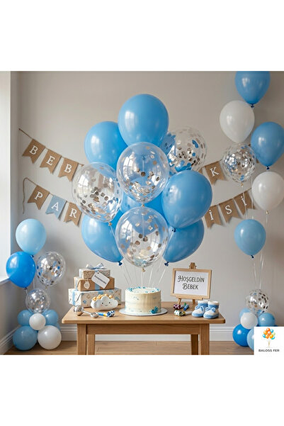 baloss fer Blue Balloon Set of 10 Silver Confetti Transparent Balloons Mini P...