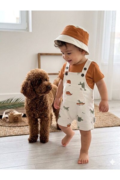 P&H BABYWEAR طقم سالوبيت صيفي للأطفال الأولاد مكون من منقوش قطع مع قبعة سفاري...