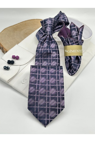 Gutiero Classic Tie with Lilac Patterned Handkerchief