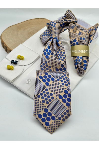 Gutiero Classic Tie with Gold Polka Dot Handkerchief